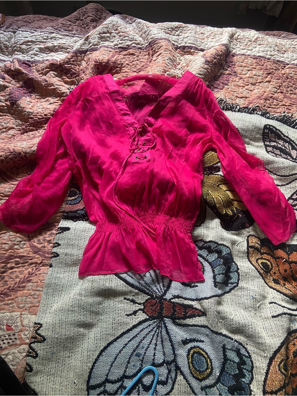 2000s Y2K hot pink sheer blouse Caché